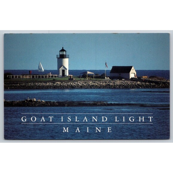 Postcard Maine Cape Porpoise Goat Island Light Lighthouse ME c1987 Sailboat - Picture 1 of 2